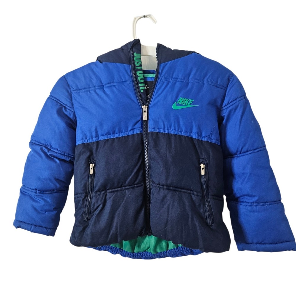 Nike Kids Unisex Zip-Up Hooded Puffer Jacket Coat Sportswear Blue Size 6